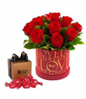 Box Love con 12 rosas + Caja Bombones Sorini - SV24-18