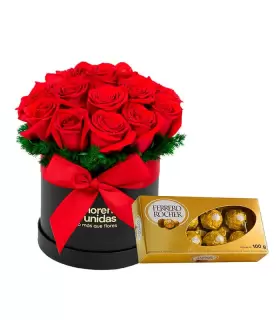 16 rosas y follaje en Box Premium - SV24-16