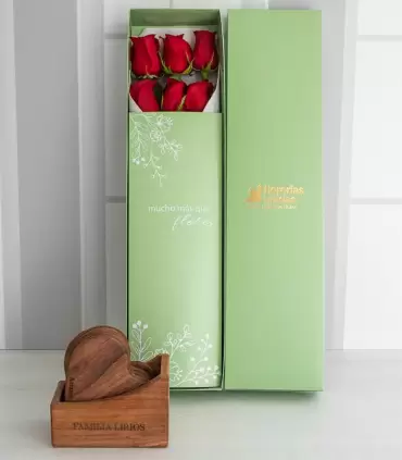 Caja 6 Rosas + Posavasos Corazón - PERZ-MA25-11