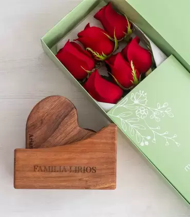 Caja 6 Rosas + Posavasos Corazón - PERZ-MA25-11