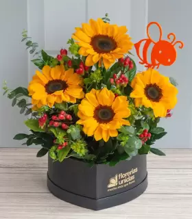 Corazón negro girasoles + topper abeja - FAM25-01